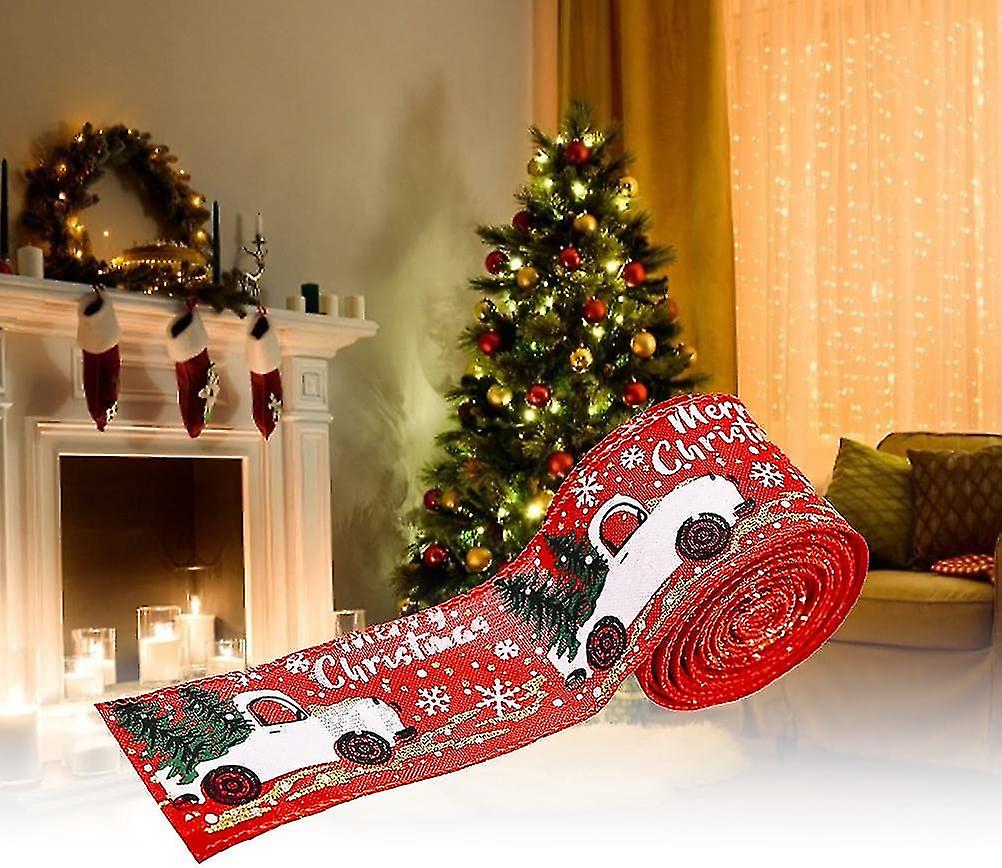 クリスマスリボンクリスマス196.8inch、ヴィンテージ有線エッジリボンメリークリスマスツリーとトラック有線リボンラッピングリボンダイリースラッピングC用