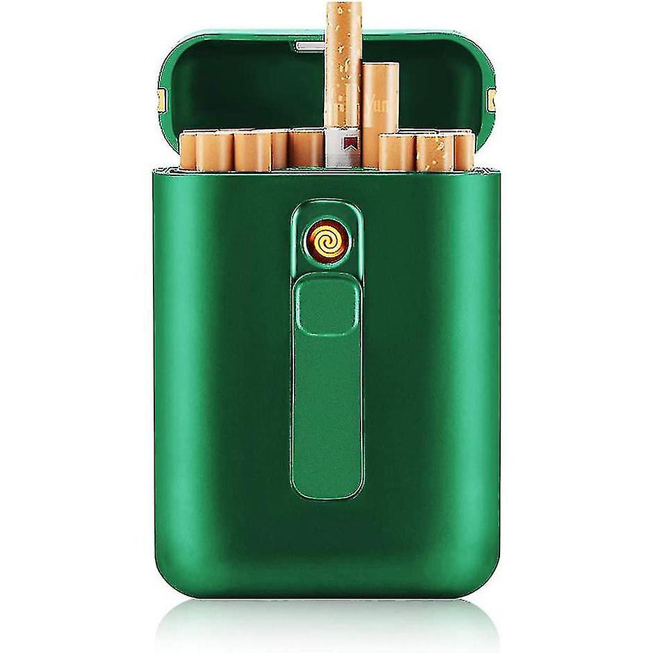 Portable Case For 20 Cigarettes With Usb Rechargeable Lighter,green