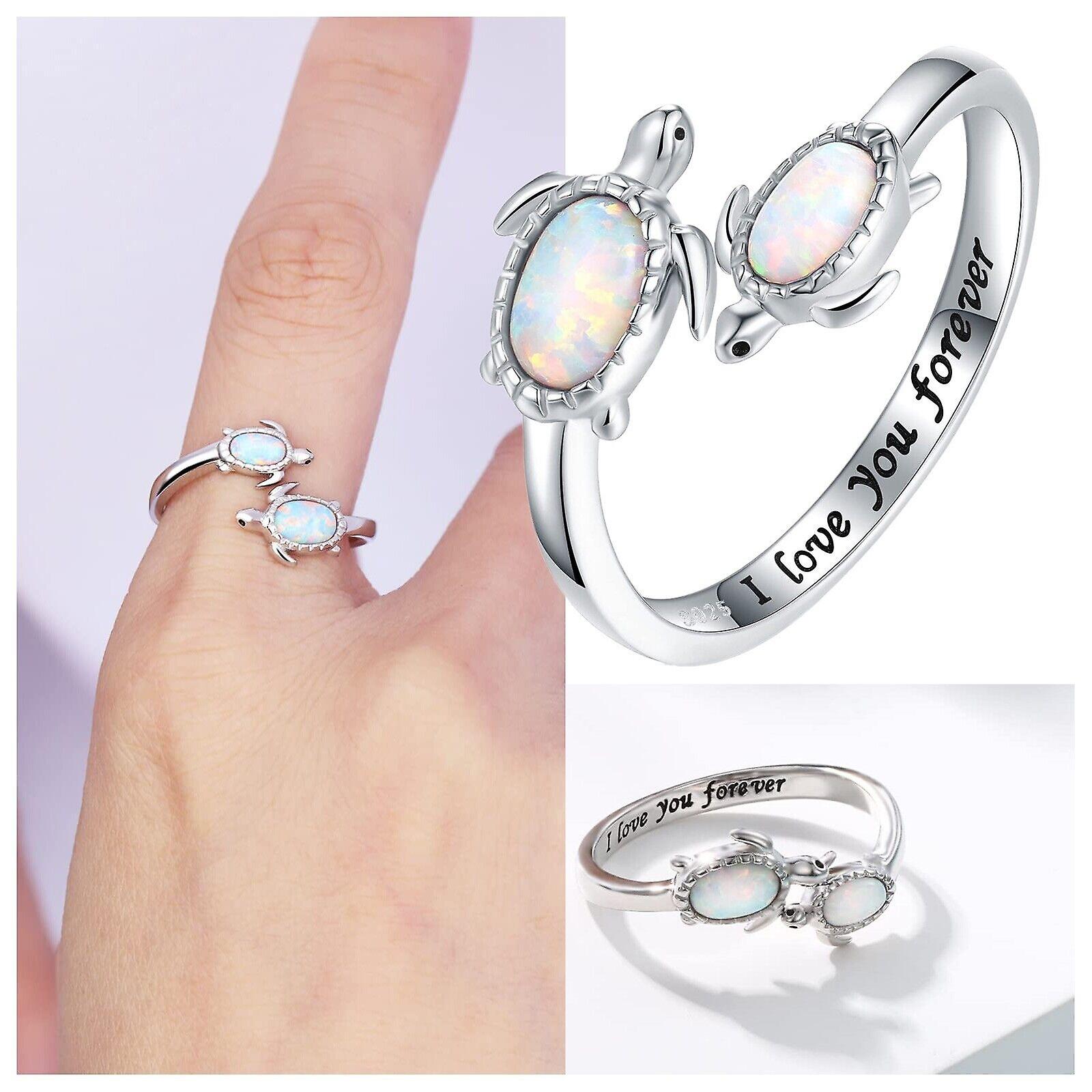 Opal Turtle Ring I Love You Forever Adjustable Open Natural Ocean