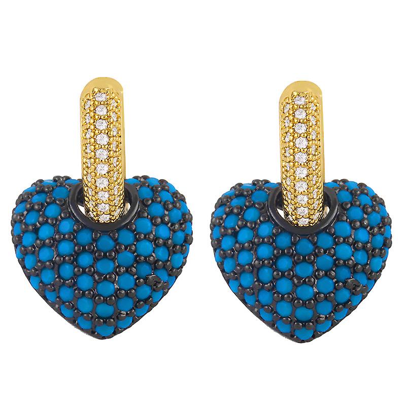 Boucles d’oreilles classiques Love Heart Tiny Drop avec zircone bleu Stone Mode