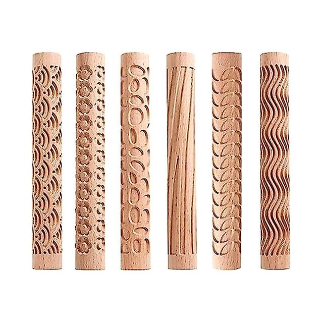 6 Pcs Clay Rolling Pin Textured Hand Roller Wooden Handle Pottery Tools Set Durable Easy To Use