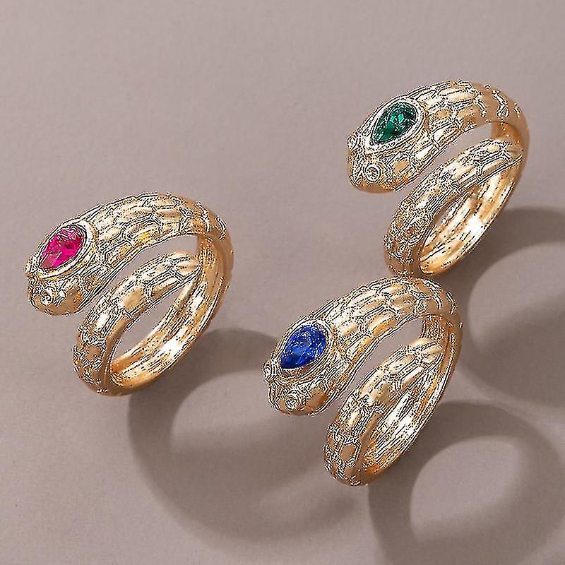 Tocona 3pcs/sets Colorful Crystal Stone Snake Ring Sets for Women Men Gold Color Alloy Opening Ring Party Jewelry кольца 18444