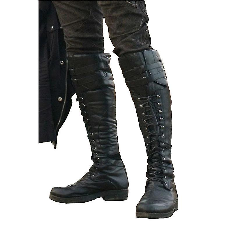 Lace Up Mens High Leg Leather Boots Mens Lace Up Knee High Boots