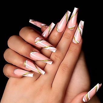 24pcs Extra Long Press on Nails,Colored Glitter Luxury False Nails for Women and Girls (SM14-0417)