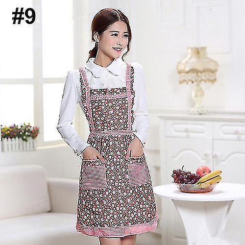 المرأة للماء الأزهار منقط منقوشة المطبخ مريلة الطبخ المريلة المريلة مع جيب- YUHAO