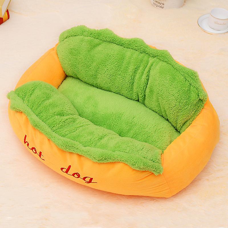 Hot Dog Shaped Pet Bed, Innovative Removable Sleeping Mat for Autumn and Winter, Warm and Comfortable for Cats and Dogs.