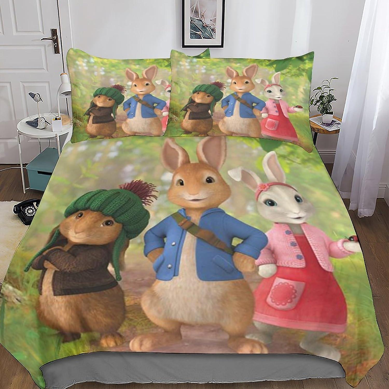 3D Peter Rabbit Effect Quilt Bedding Set,movie Characters Printed Duvet Cover Set Soft Microfiber with Pillwocase 3 Pieces for Childrens And Adults Do