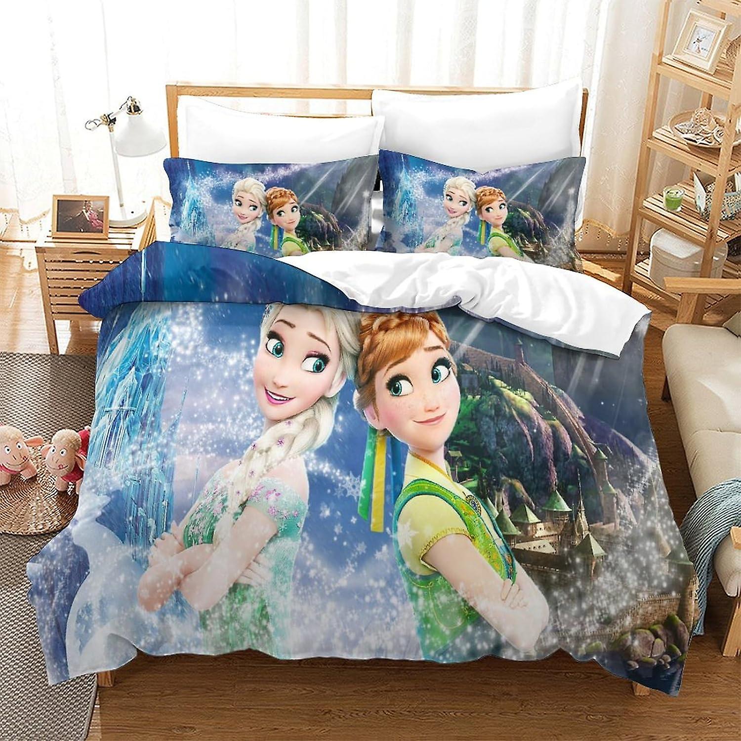 SFYYAYJJ Frozen Duvet Cover Set for Kids Youth Adults Duvet Covers Double Size Bedding Set with Pillowcases Soft Lightweight Microfiber Quilt Cover wi