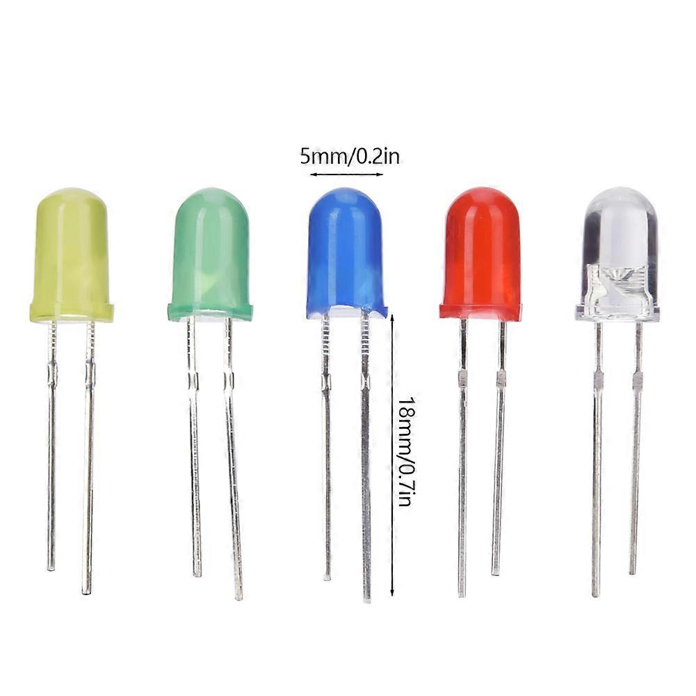 500pcs 5mm LED Light Emitting Diodes Assorted Kit 5 Colors Electronic Components