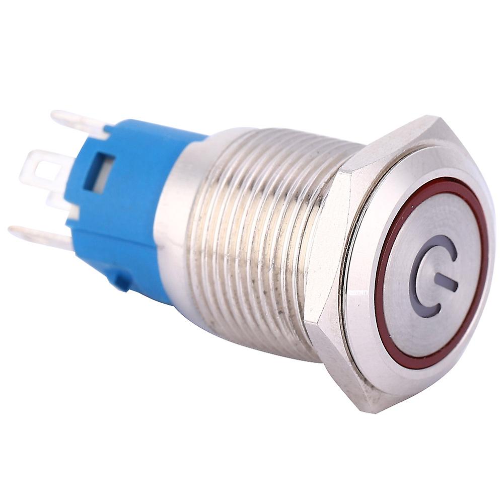 SelF Reset Metal Push Button 16mm Red LED Light Source Switch Ring with Power Symbol (220V)