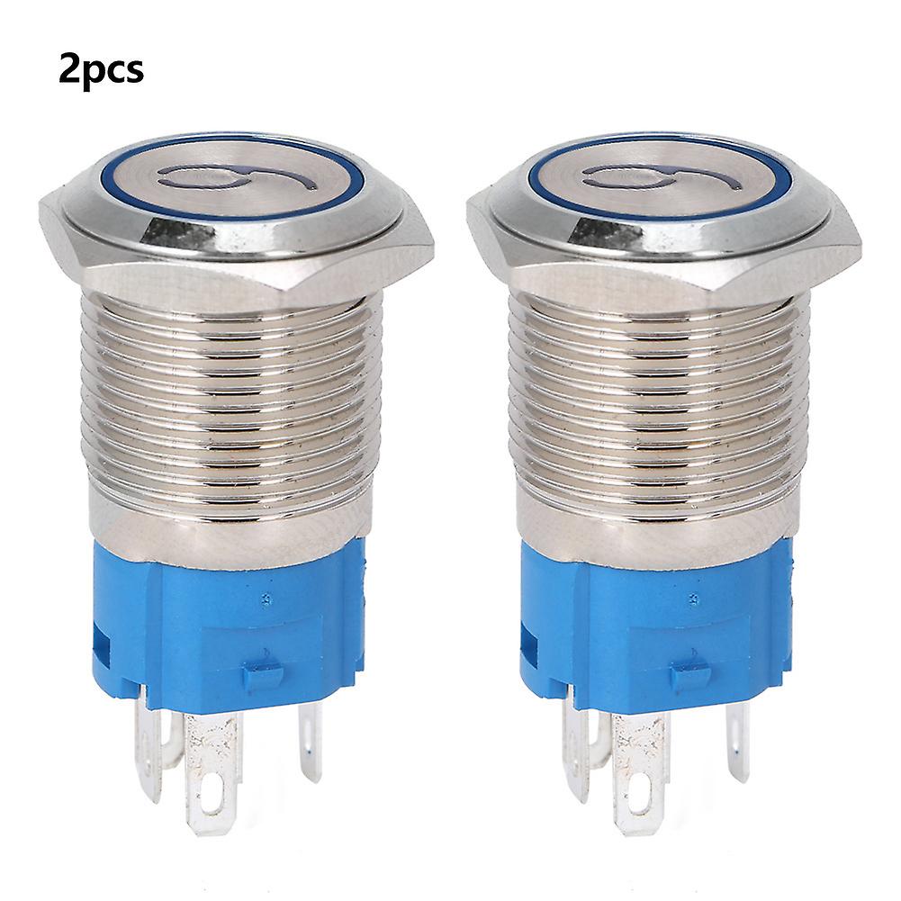 2PCS 16mm Blue LED Flat Head Push Button Switch, Self-Reset, '6' & '9', 220VAC