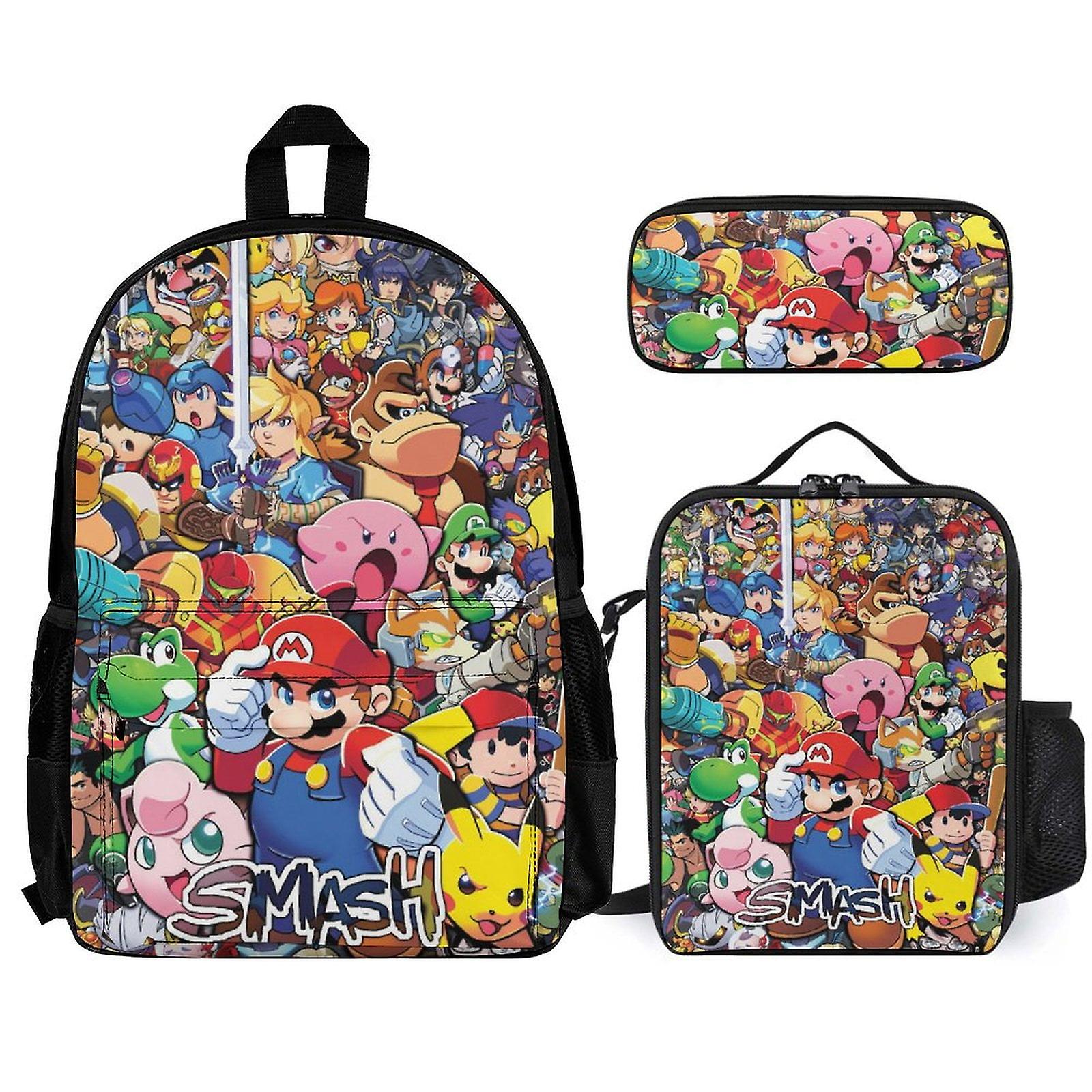 Super Mario Backpack Set, Backpack with Lunch Box And Pencil Case 3pcs Set