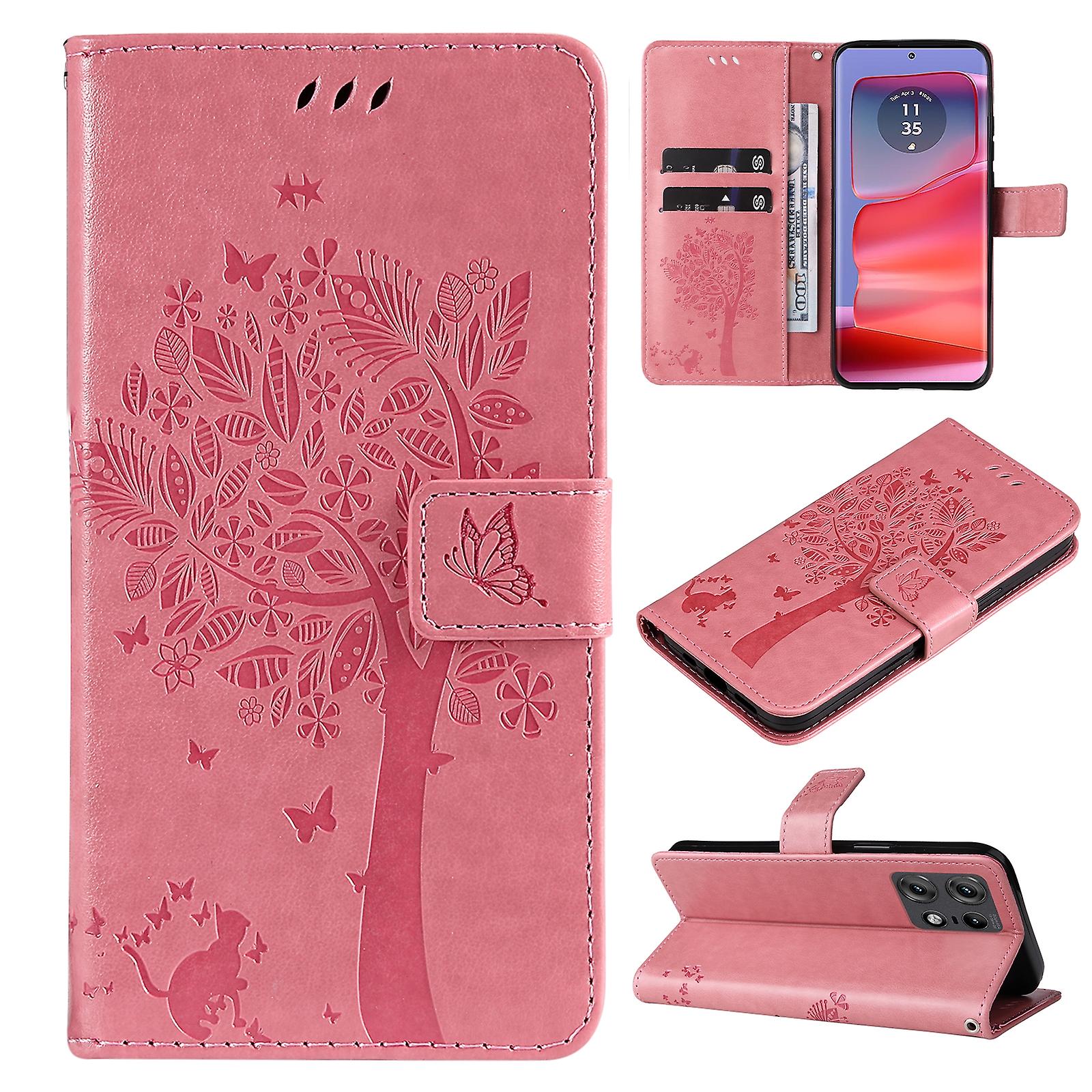 Tree Cat Leather Phone Case For Motorola Edge 50 Pro