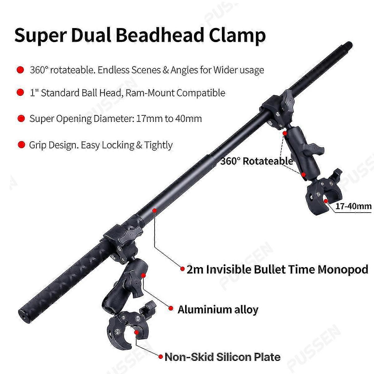 Tuyu motorcykelcykel osynlig selfie stick monopod styrfäste för Gopro Max Hero 11 Insta360 One X2 X3 tillbehör