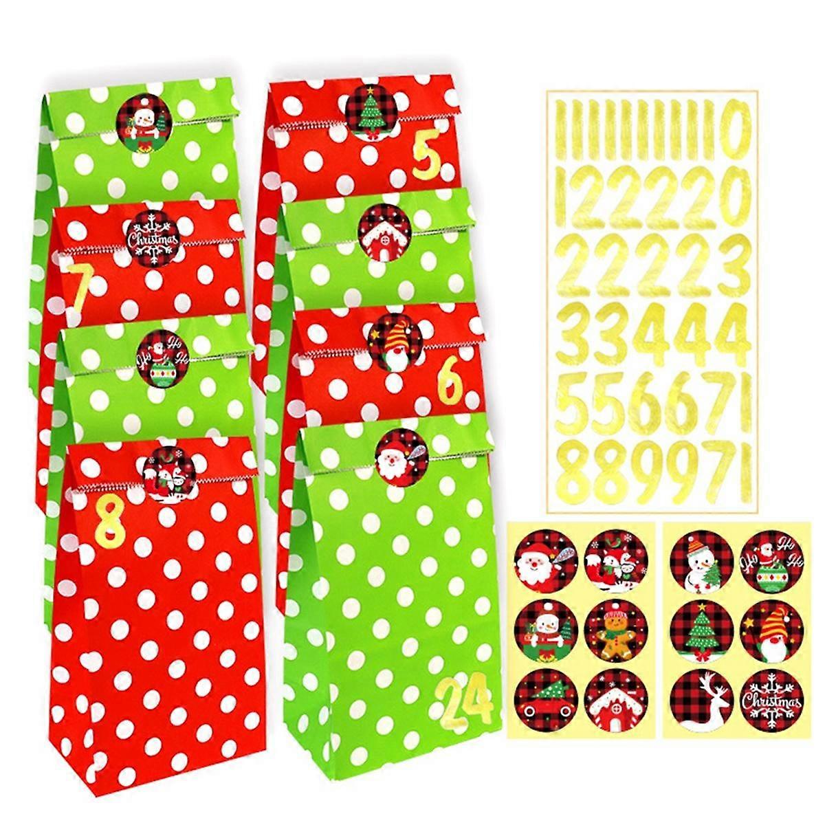 24Pcs Christmas Bags Holiday Bags Christmas Gifts Bags Red Green Candy Buffet Paper Bags for Christ