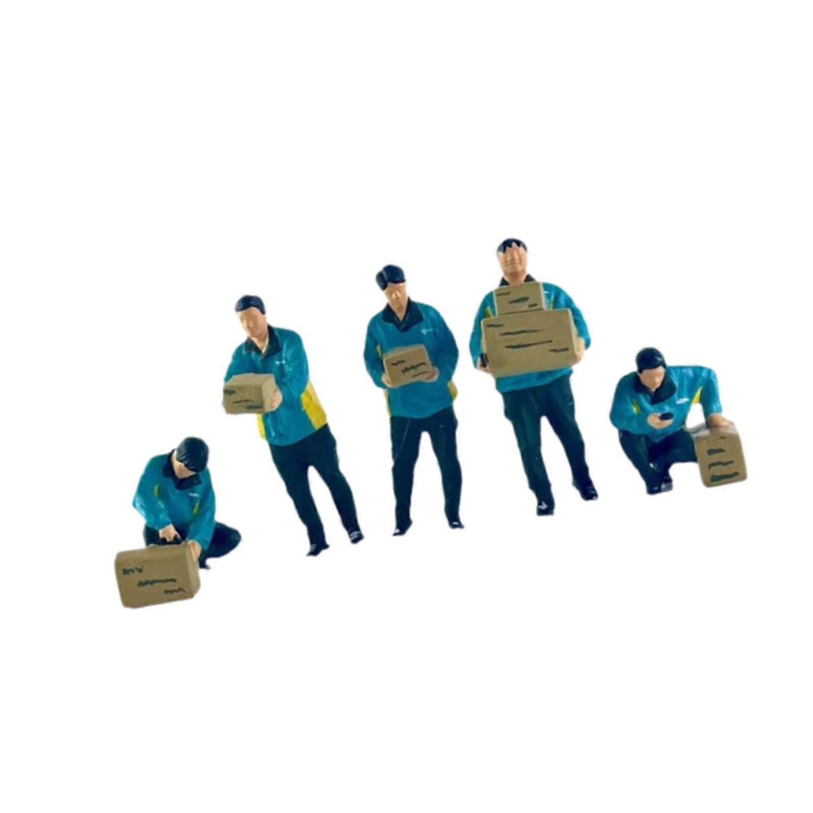 5Pcs 1/64 Scale Miniature Delivery Men Figures Realistic for DIY Scene