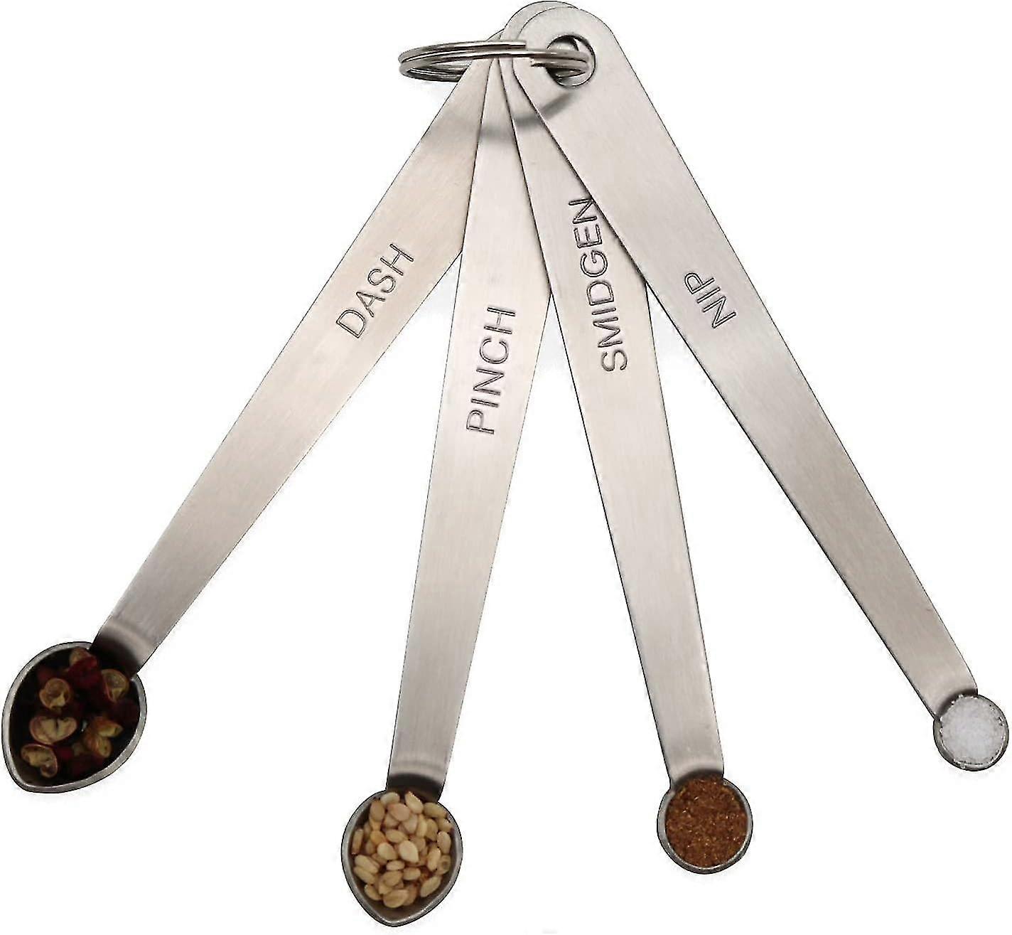 1/8,1/16,1/32,1/64 tsp (dash, pinch, smidgen, nip) Mini Measuring Spoons, Heavy Duty Stainless Steel Measuring Spoons, Small Measuring Spoon Set of 4