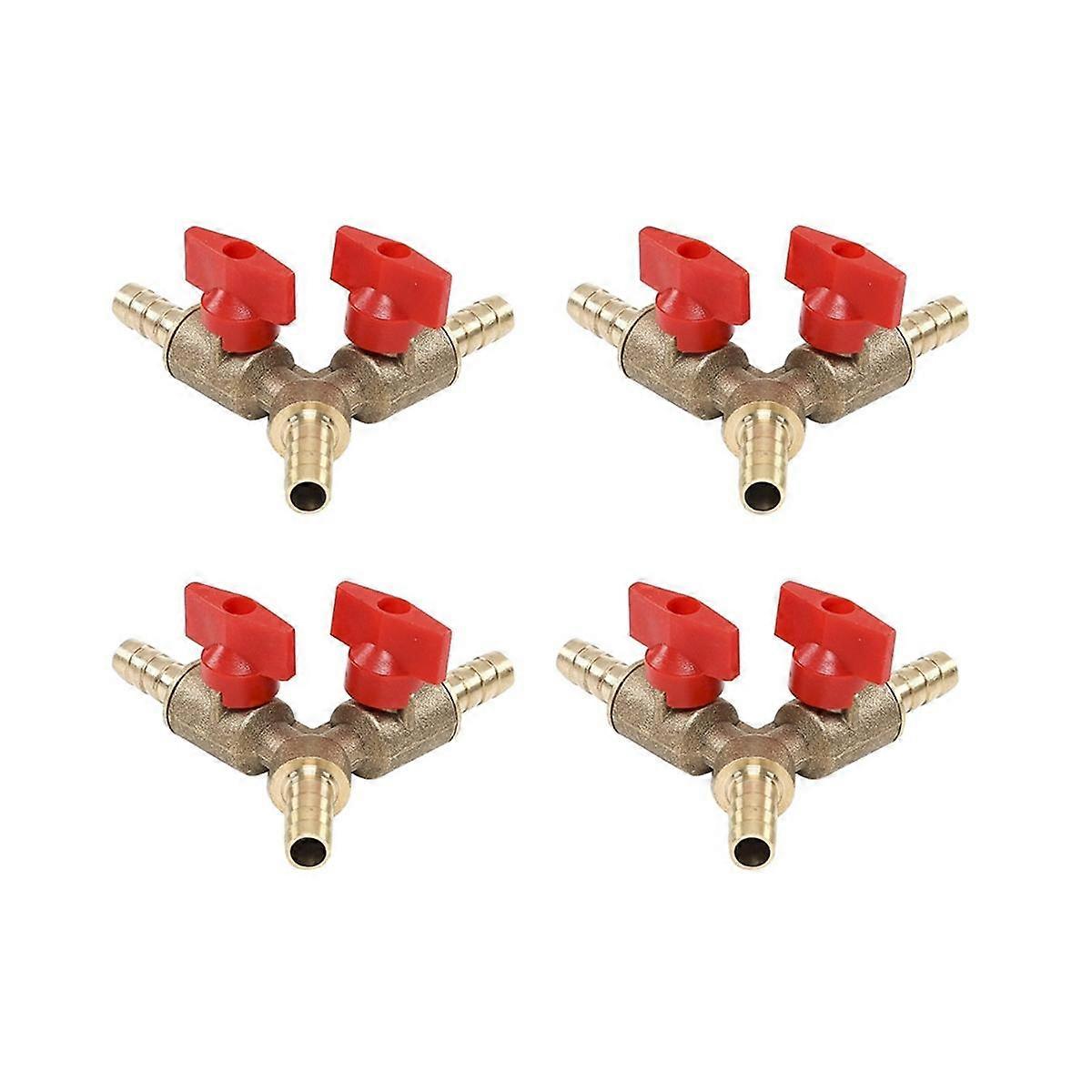 4stk 3-vejs lukningskugleventil / ventilklemmemontering slange modhager brændstofgas 8mm messing y type kugleventil