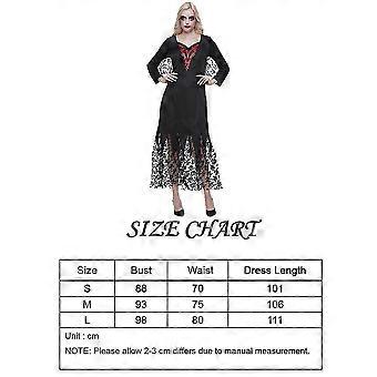 Vintage Gothic Black Dress Women Medieval Skull Countess Cosplay Halloween  Costume For Adult Skeleton Lace Dress | Fruugo UK