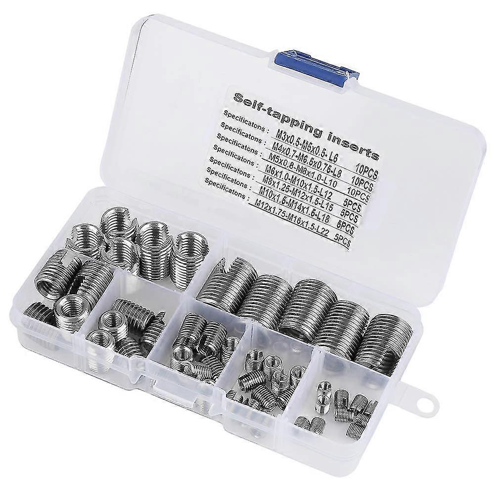 50 stks Quick Thread Insert, RVS Binnendraad Zelftappende Thread Inserts Thread Set Versterk M3-m12 Repair Tool met Rangem Case