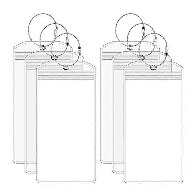 6PCS Set of Silver Stainless Steel Key Ring Transparent PVC Portable Boarding Pass Luggage Tag Lugga