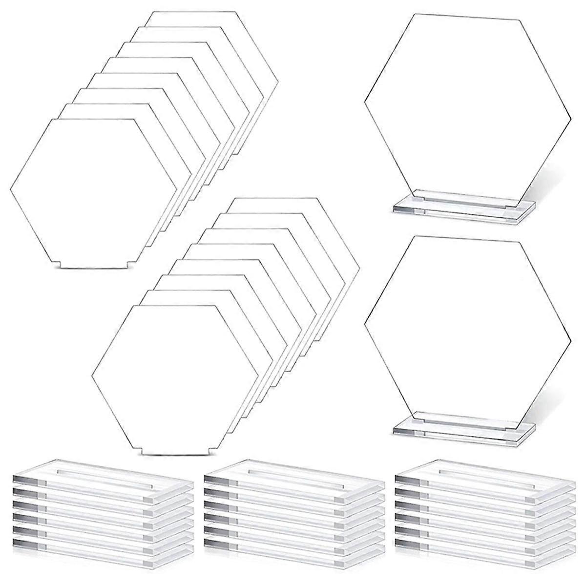 18PCS Acrylic Table Numbers Hexagon Table with Holder Sublimation DIY Clear Table Name Cards for Decoration