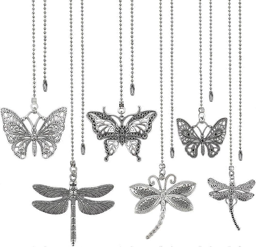 6Pcs Tibetan Dragonfly Butterfly Ceiling Fan Pull Chain 12 Inch Alloy Rhinestone Fan Chain Extenders Decorative Ceiling Fan Chain with Ornaments for T