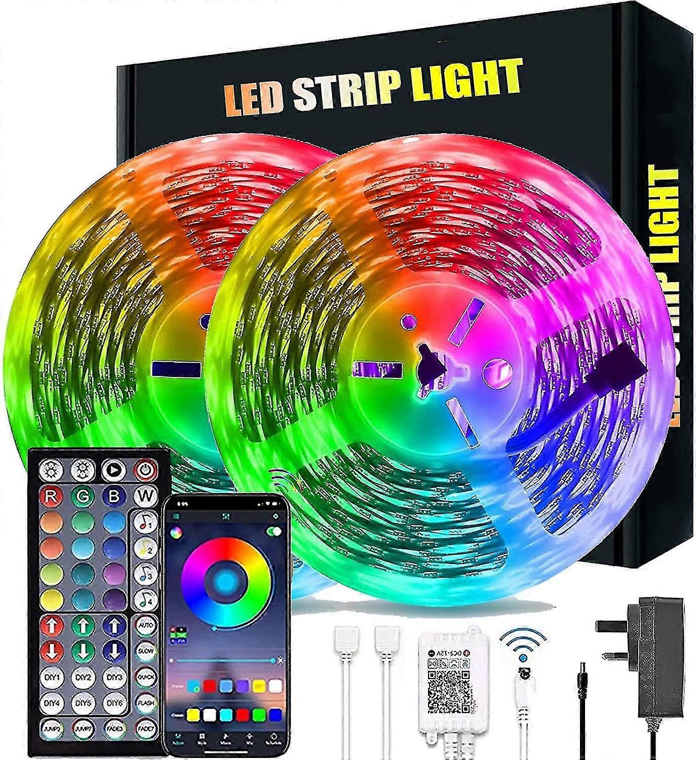 20m Led Lights Bluetooth Rgb Lights Led Tape Lights With 44-keys Remote Music Sync Colour Changing Led Mood Strip a (Ruipei)