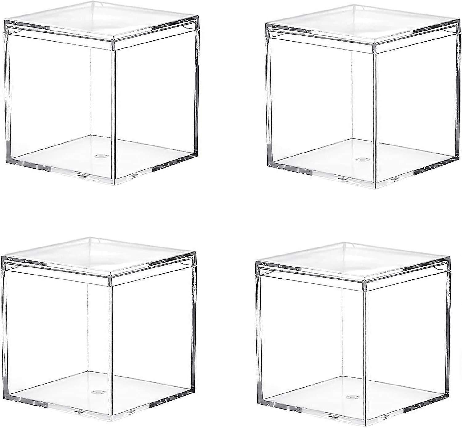 Dhrs Clear Acrylic Plastic Square Cube, 4 Pack Small Plastic Square Cube Containers With Lid St