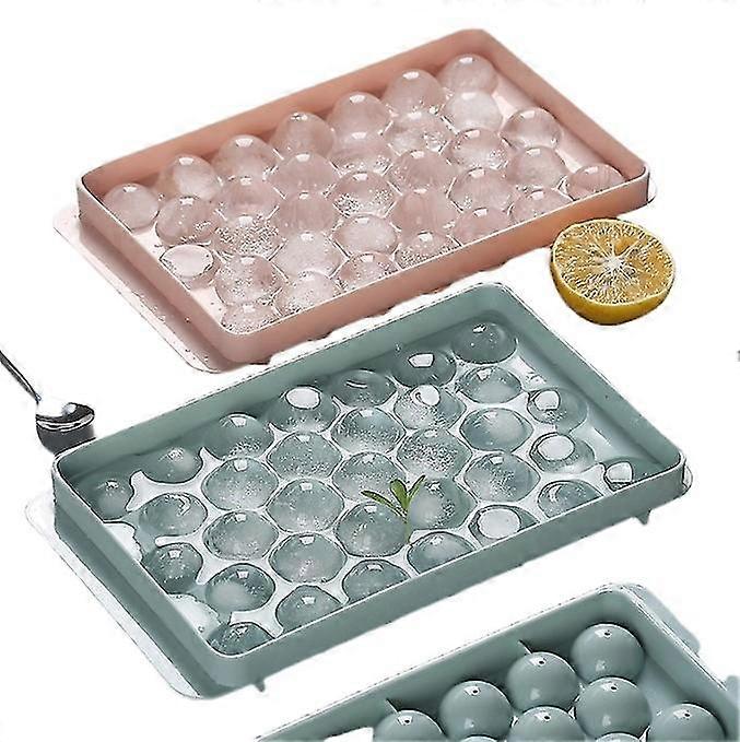 2Pcs Round Ice Cube Tray With Lid Plastic Ice Cube Mold Refrigerator Spherical Ice