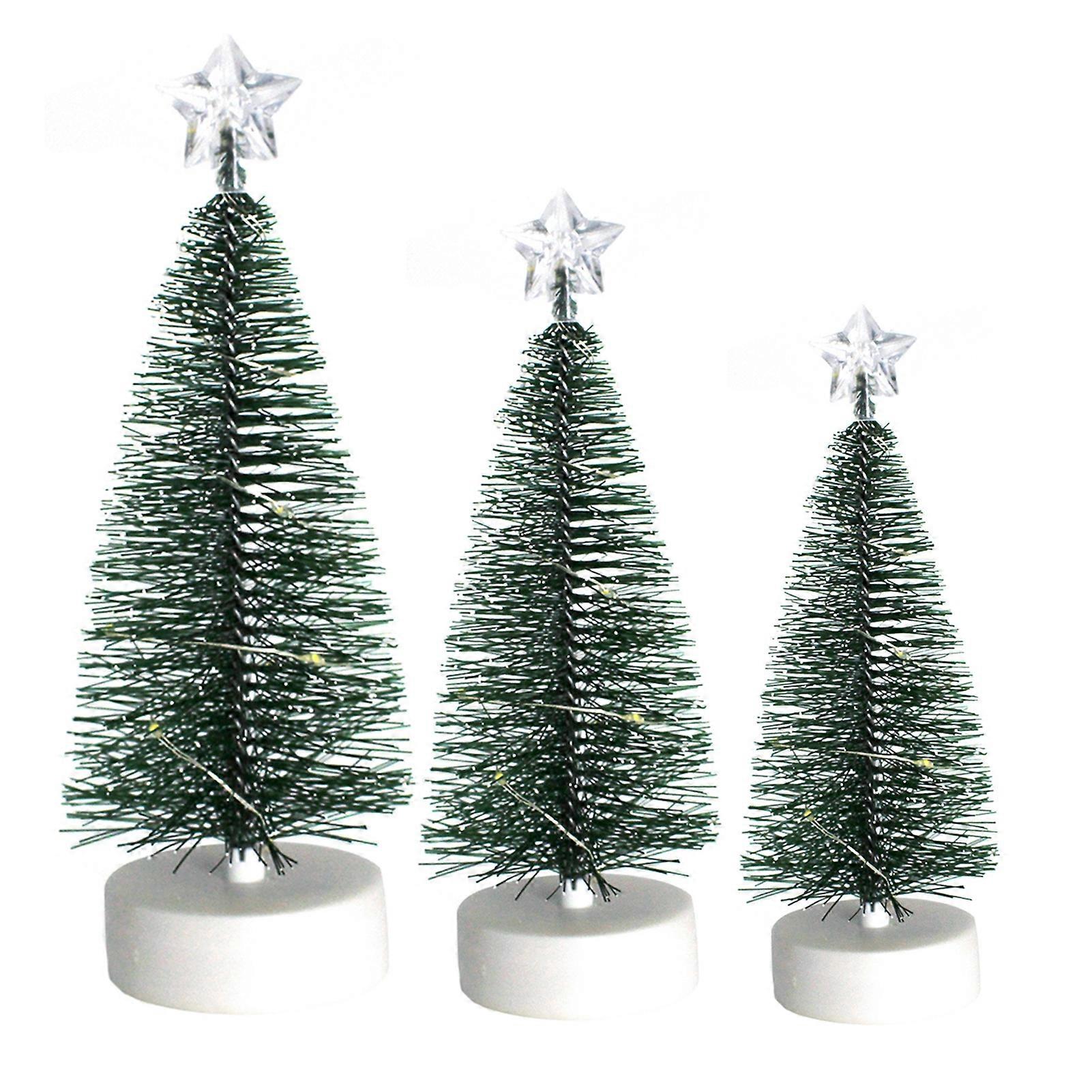 3Pcs Christmas Tree with Five-pointed Star Luminescent Bendable Desktop Mini Xmas Tree Light Decoration for Party KAESI