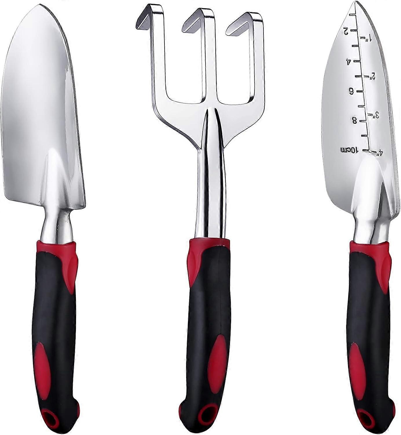 Gardening Tools, Three Pieces of Heavy Duty Cast Aluminum Gardening Tools with a Rubberized Non-Slip Handle, Durable Garden Hand Tools Garden Gifts (R