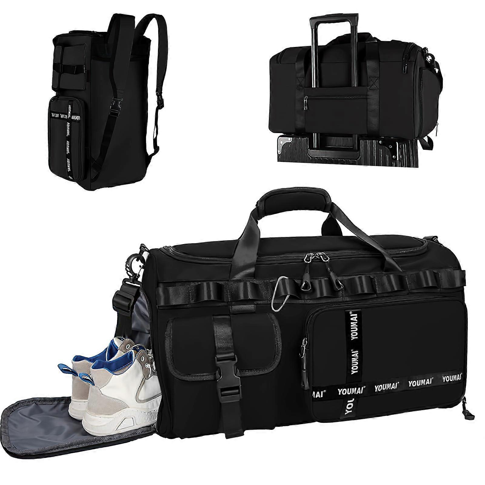 حقيبة رياضية حقيبة رياضية من القماش الخشن مع مقصورة أحذية حقيبة واق من المطر حقيبة سفر في عطلة نهاية الأسبوع مع جيب مبلل 2 في 1 حقيبة باك سعة كبيرة (أسود)