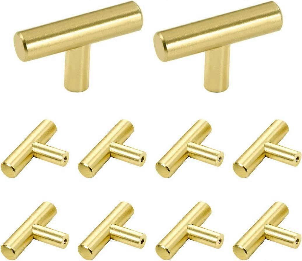 10pcs Drawer Knobs, Single Hole Cabinet Pulls and Knobs Gold T Bar Kitchen Cabinet Door Handles Brushed Stainless Steel