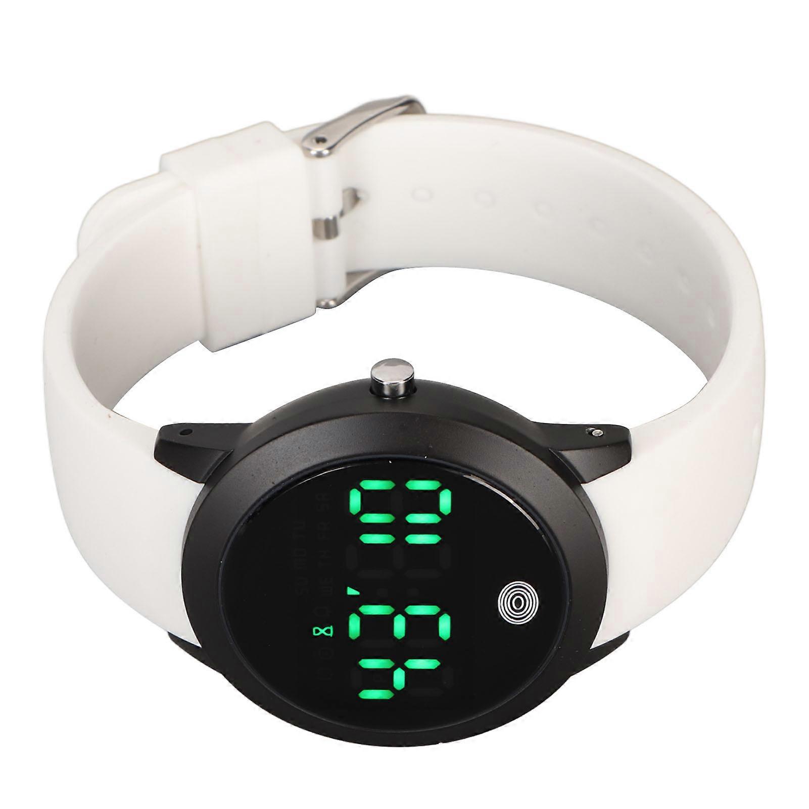 Digital Waterproof Watch Multifunctional Stylish Color Touch Screen Countdown Timer 12 24 Hours Sports Watch Black Shell White Belt Small
