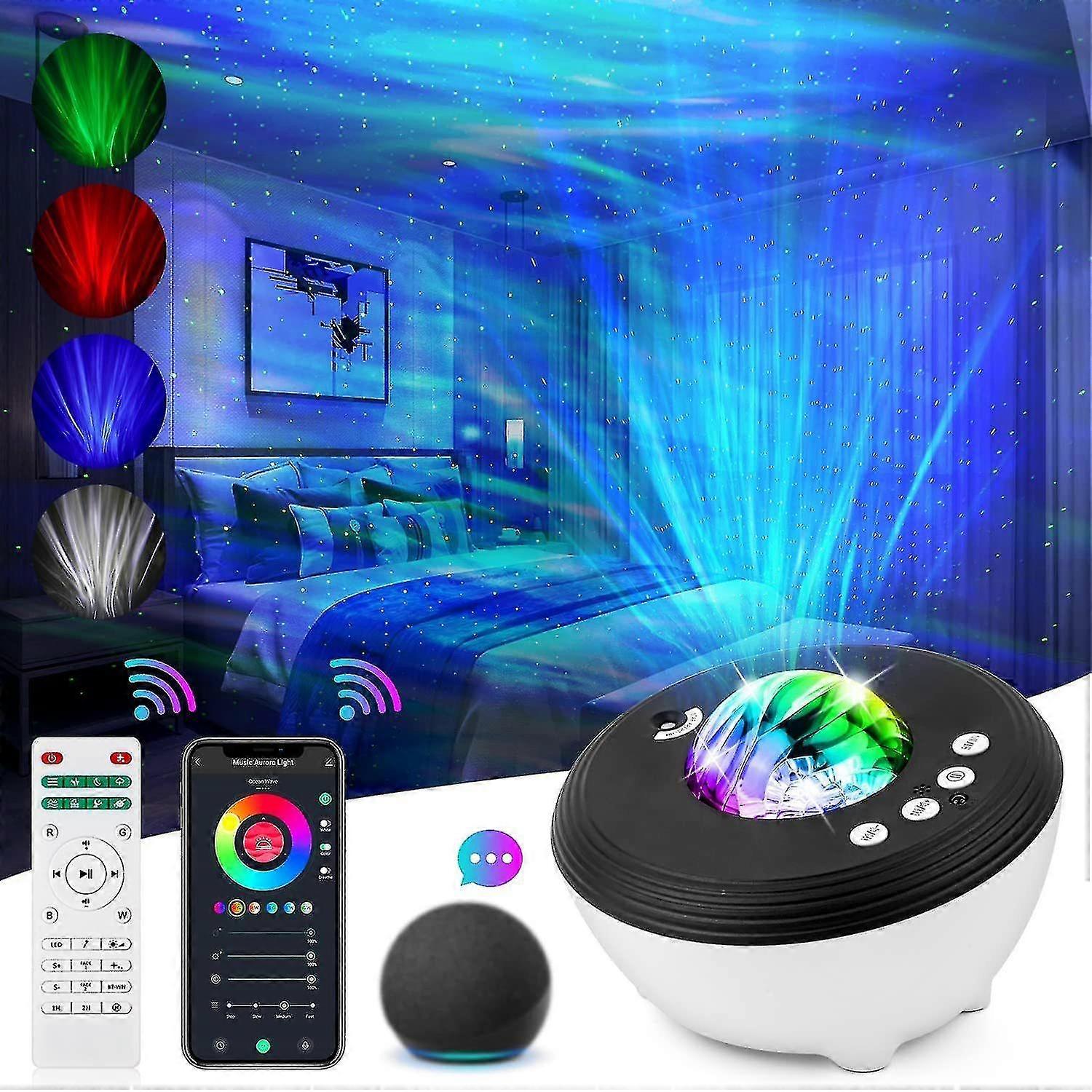 Starry Night Light Projector With Voice And Remote Control 15 Colors 8 Sleep Aid White Noise