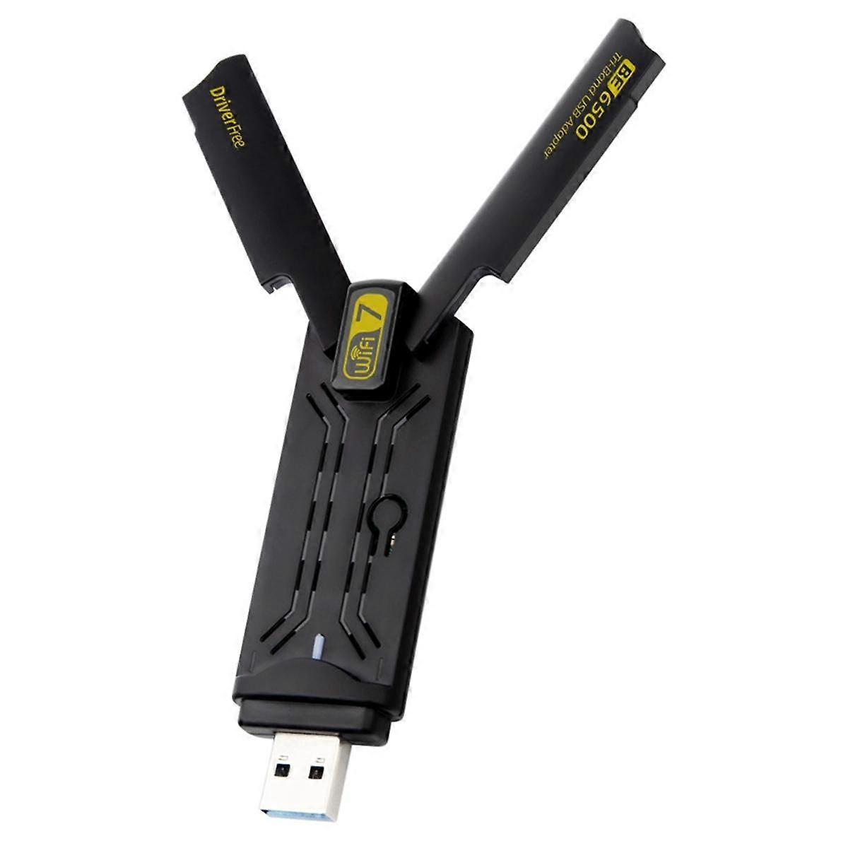 WiFi7 6500Mbps USB Adapter BE6500 2.4G&5.8G&6GHz Wireless Network Card 802.11be Free-Drive WiFi Adapter for Win 10/11