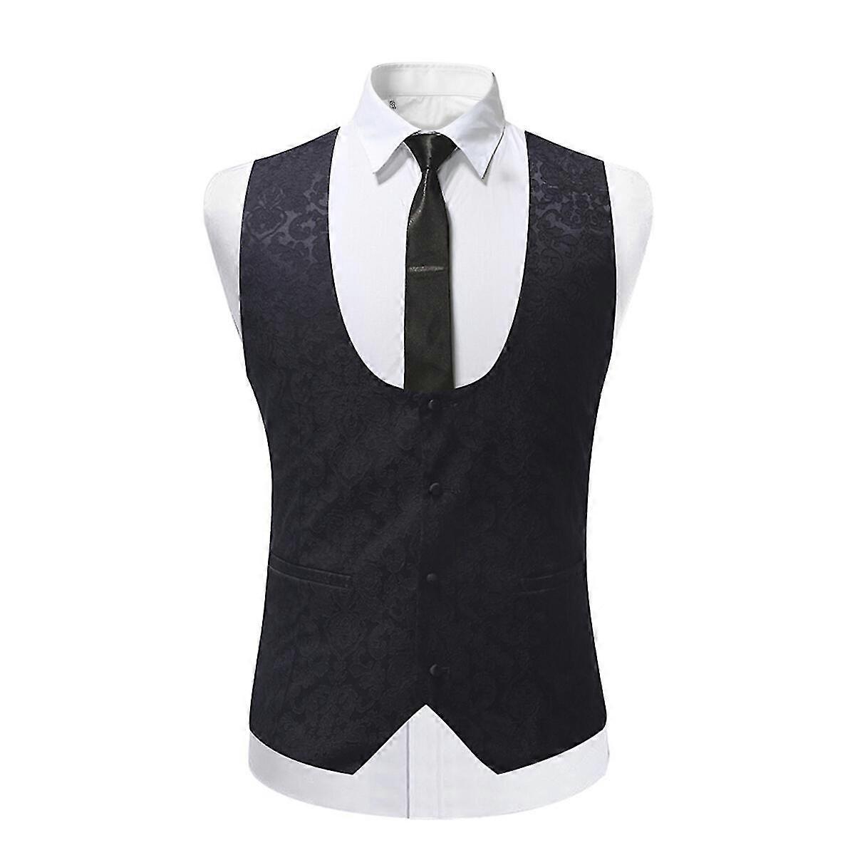 Mens U-Neck Slim Fit Solid Suit Vest