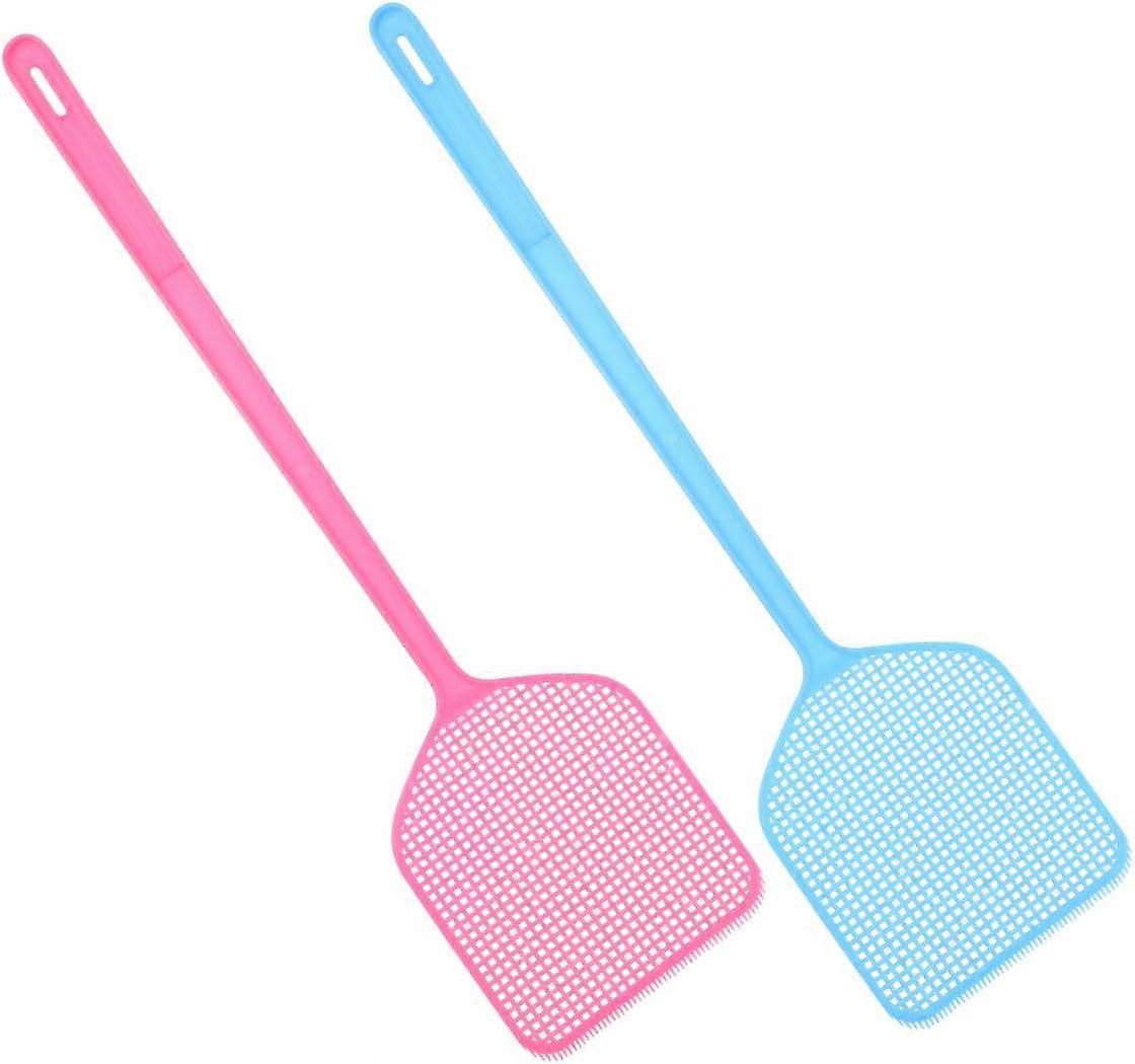Plastic Fly Swatter Fly Swatter With Long Handle 2 Pieces (Random Color) >-4