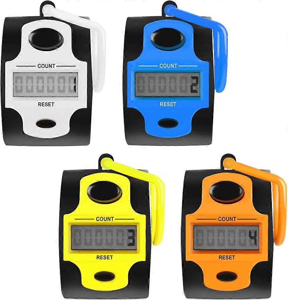 4 Pcs Electronic Counters - 5 Digit Counts LED Screen, Mechanical Manual Clicker Number Lap Tracker Counter with Finger Ring Hoop Holder - 4 Color