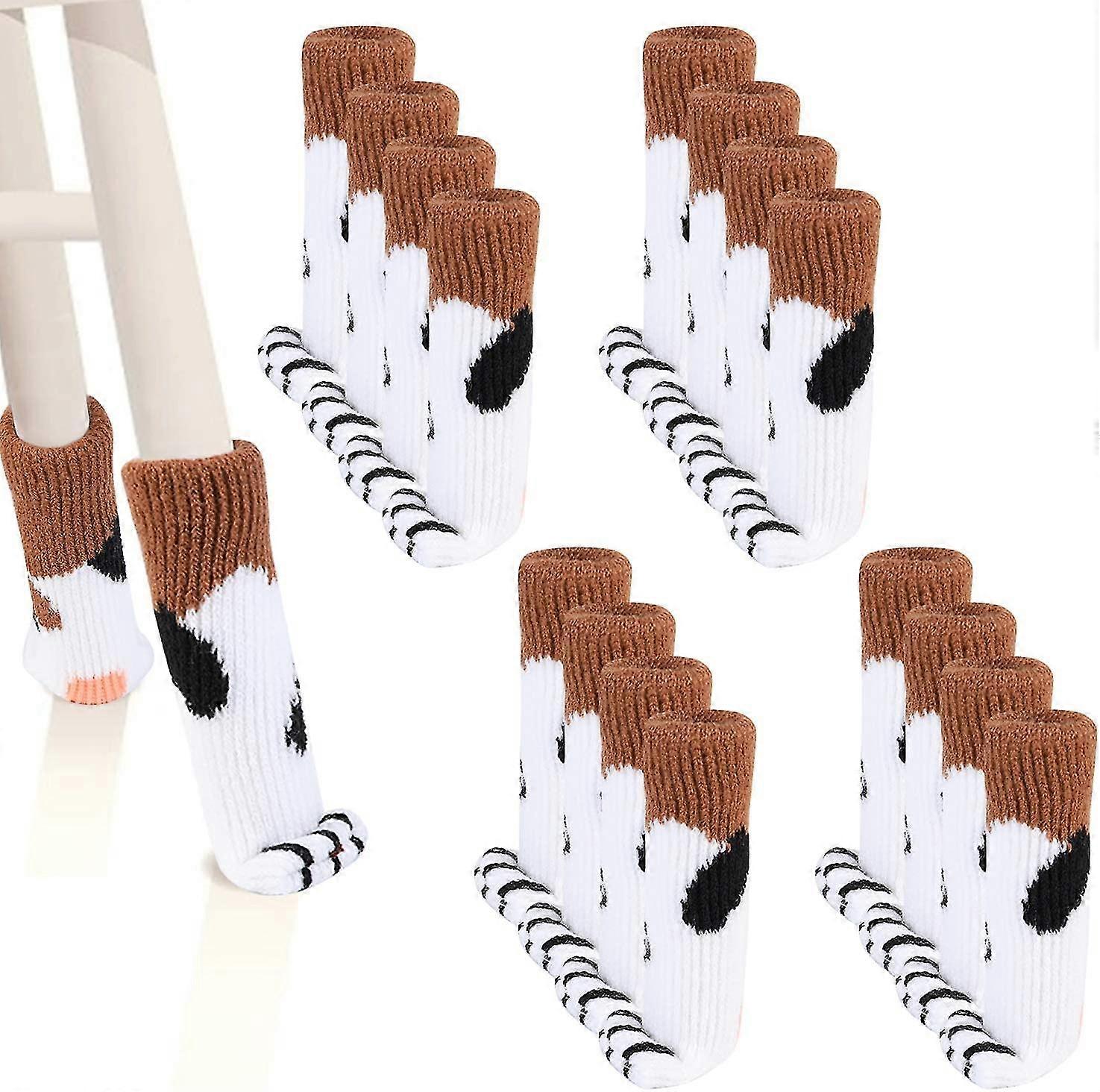 猫の椅子の靴下16パック猫の家具の靴下の椅子の足カバーかわいい猫の足の形ニット家具の足の靴下椅子の脚の床のプロテクター(コーヒーと