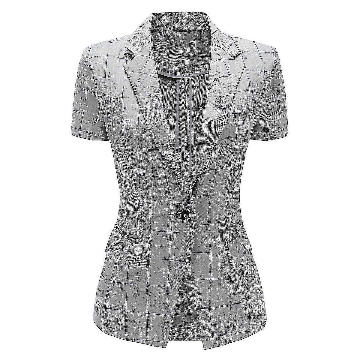 Ladies Business Casual Short-sleeved Plaid Slim Blazer