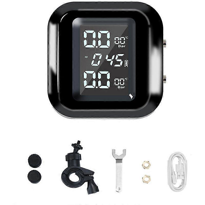 Motorcycle Wireless Tire Pressure Monitoring System TPMS USB Charging Motorcycle Tire Pressure Monitoring System with 2 External Sensors Digital LCD D