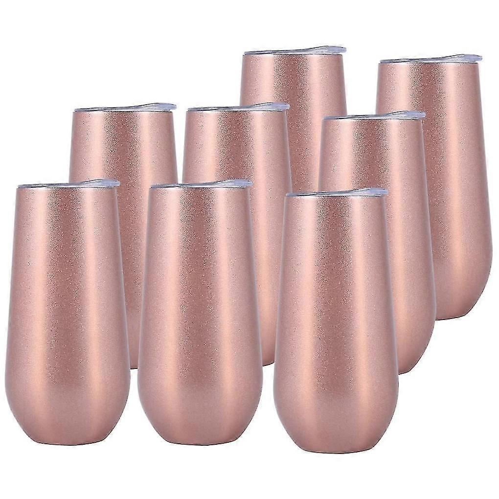 8 confezioni di flauto da vino senza stelo flutes da vino, 6 oz bicchiere da vino a doppio isolamento con coperchi unbrea
