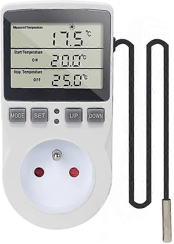 plug thermostat digital temperature controller heating cooling with probe, lcd plug temperature controller timer for aquarium incubator gre
