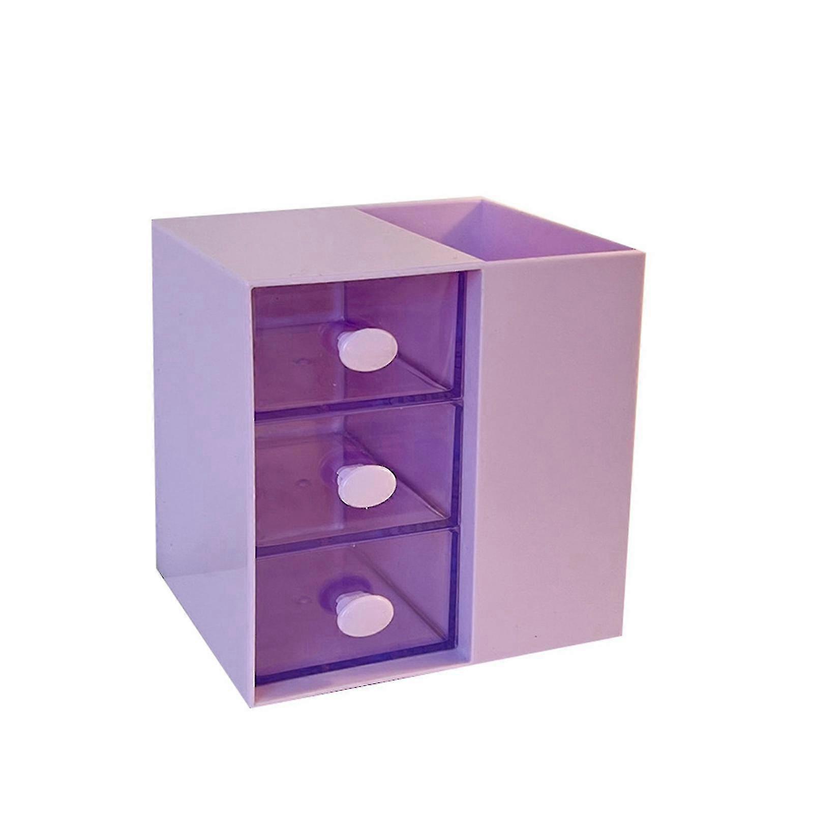 Large Capacity Desktop Storage Box with Drawer Design - Purple, Decorative and Simple Skincare Storage Box with Dust Cover and Stickers