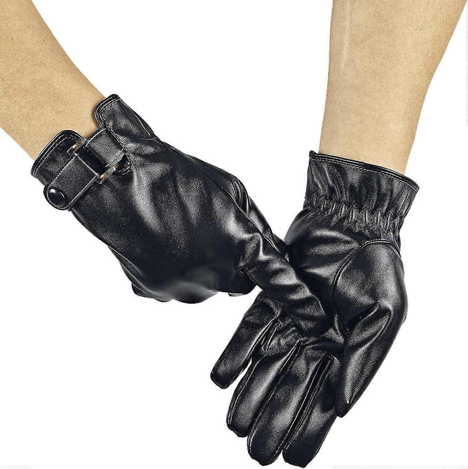 Herren Lederhandschuhe, Winter Handschuhe Full Palm Touchscreen, PU, Fleece-gefüttert