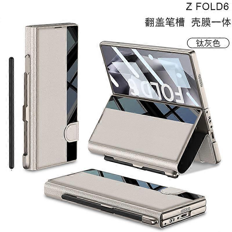 For Z Fold 6 Case, Leather Case For Samsung Galaxy Z Flod 6 With S Pen Holder & Screen Protector Full Body Protective, NO Pen