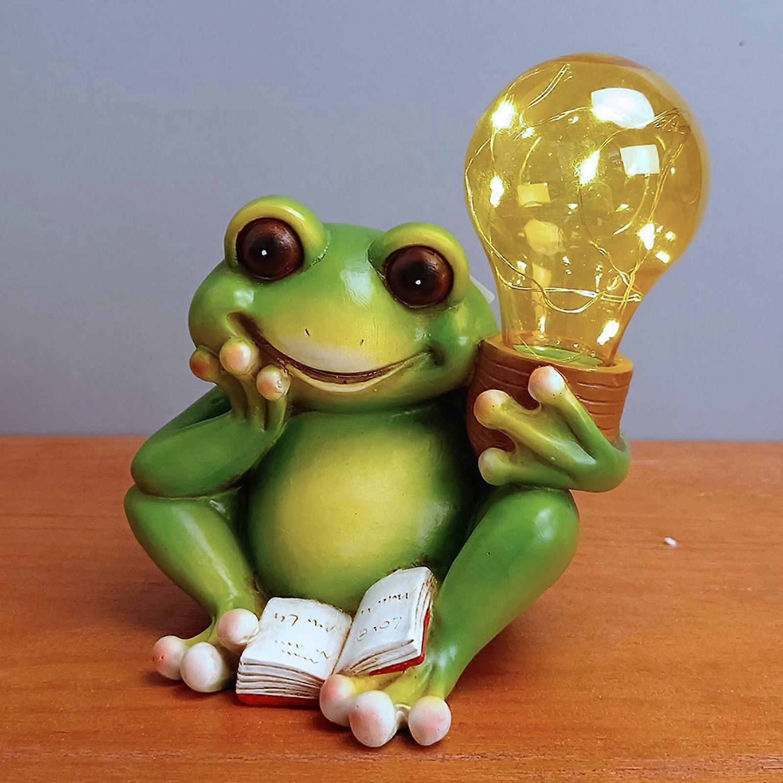 Frog Shape Statue Figurines Creative Automatic Intelligent Photosensitive Weatherproof Solar Lights for Garden Woodland