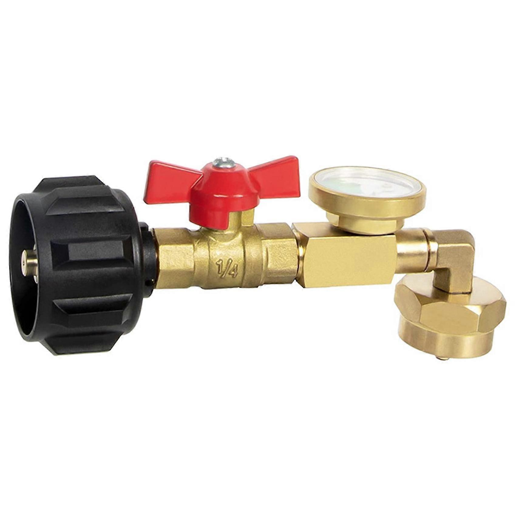 Adaptateur de recharge de propane avec valve et manomètre, remplissage de bouteilles de 1 lb à partir d’un réservoir de 20 lb, conception coudée à 90 degrés, facile à utiliser
